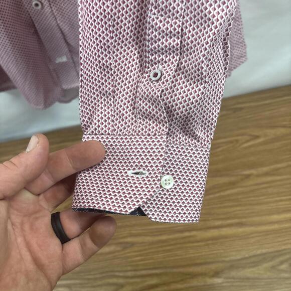 Johnston & Murphy Red Geometric Dress Shirt, Men's XL - Picture 8 of 12